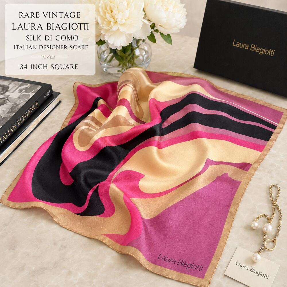 Rare Vintage Laura Biagiotti Silk Di Como Italian Scarf Abstract Print 34x34 - Picture 4 of 12